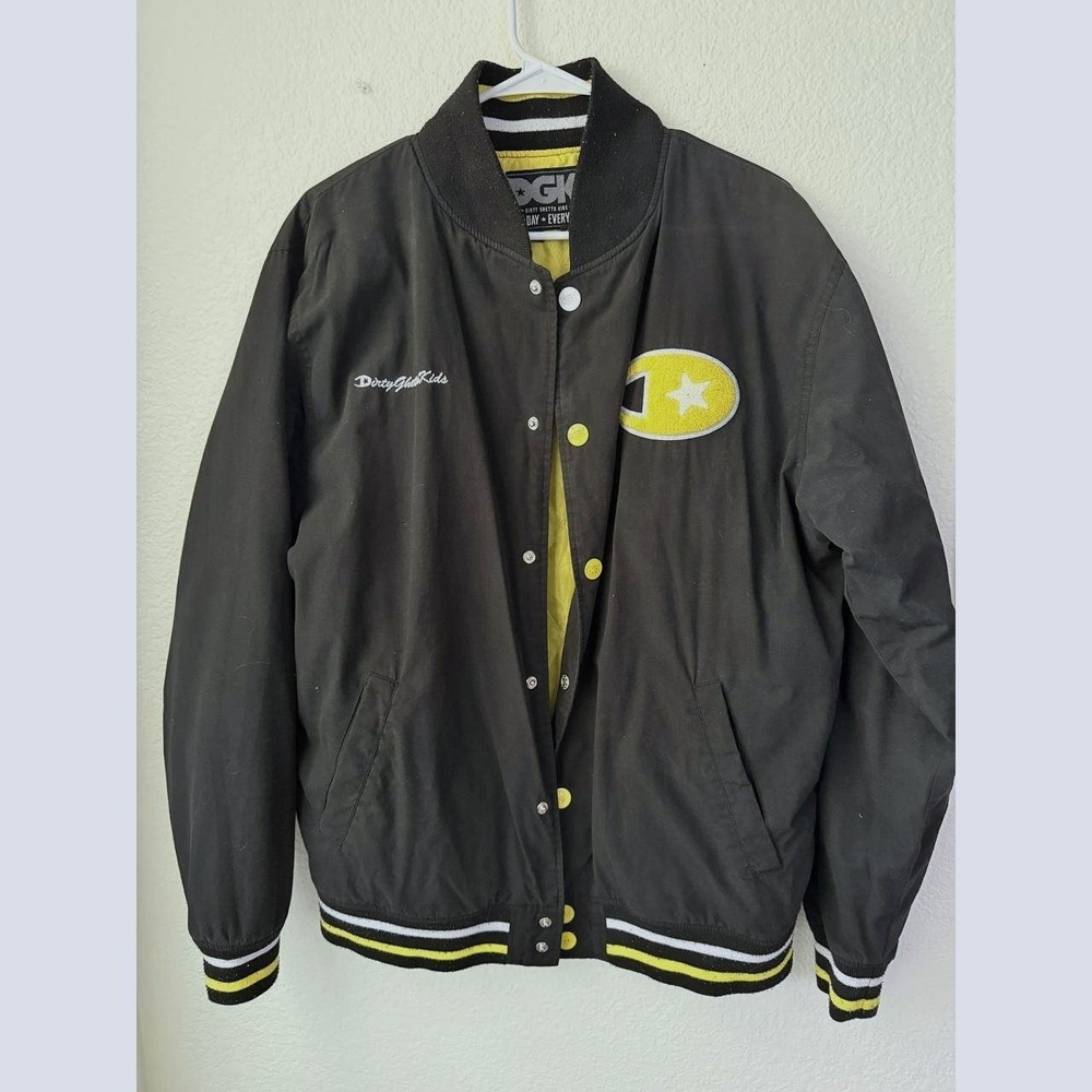 DGK Varsity Jacket Mens Large Black‎ Yellow Quilted Bomber Dirty Ghetto Kids
